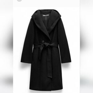 Zara Black Hooded Handmade Coat